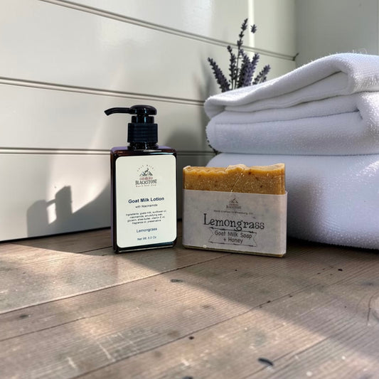 Lemongrass Goat Milk Soap Bar with Honey & Lotion Set