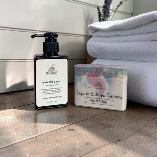 Japan: Sakura Zensen Goat Milk Soap Bar & Lotion Set