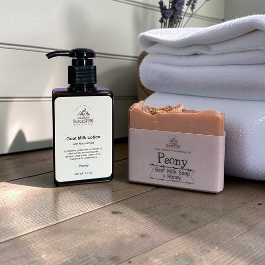 Peony Goat Milk Soap Bar with Honey & Lotion Set